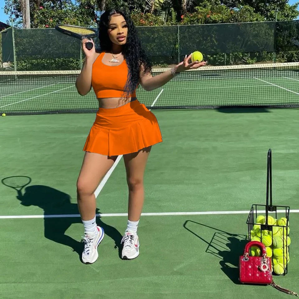 Summer Sports Tank Crop Top & Pleated Skirt Set - Image 3