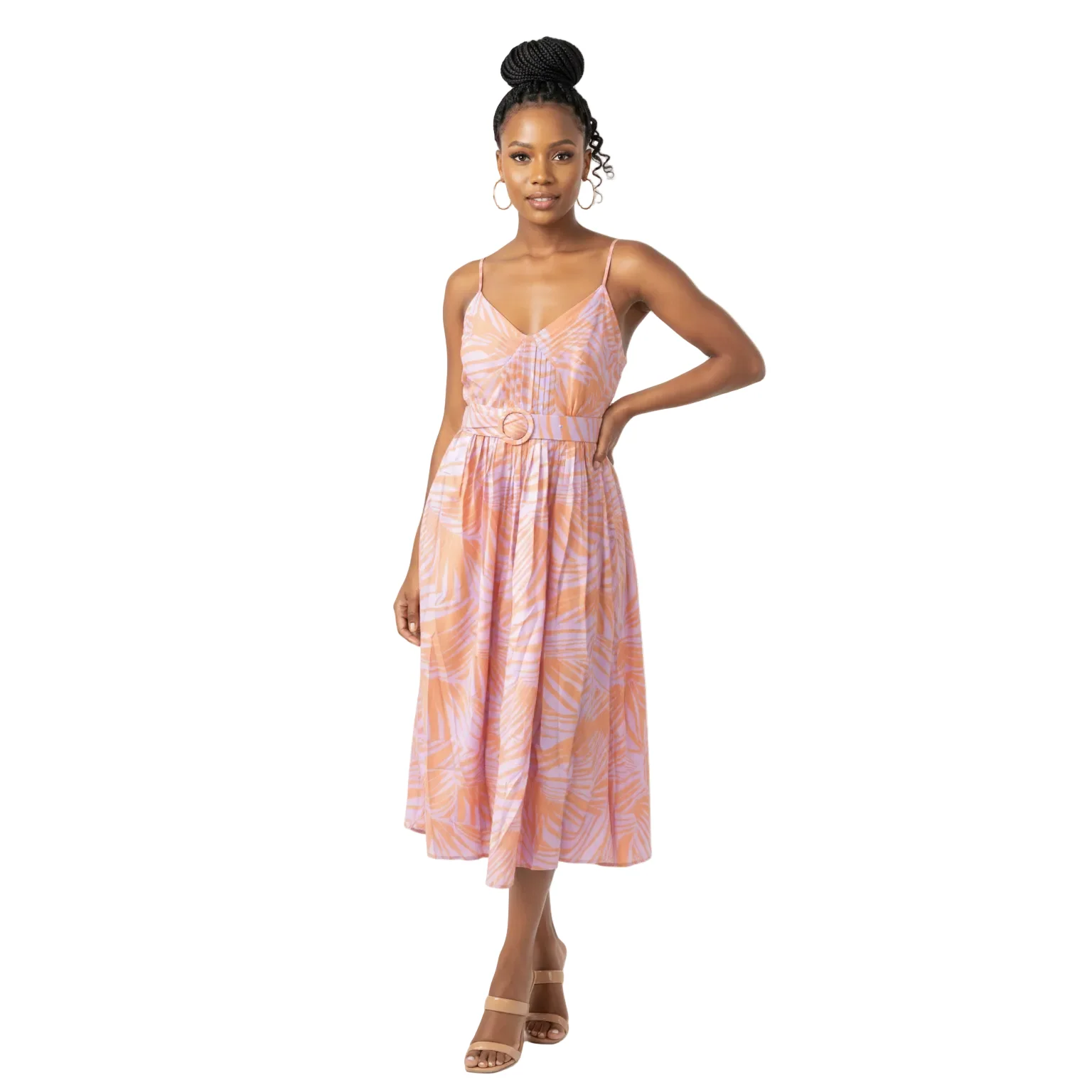 Sunset Palm Midi Flare Dress - Image 3