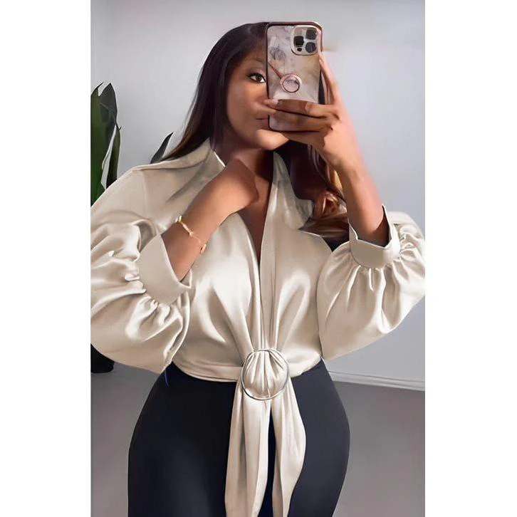 Surplice Neck Long Sleeve Crop Blouse. - Image 4