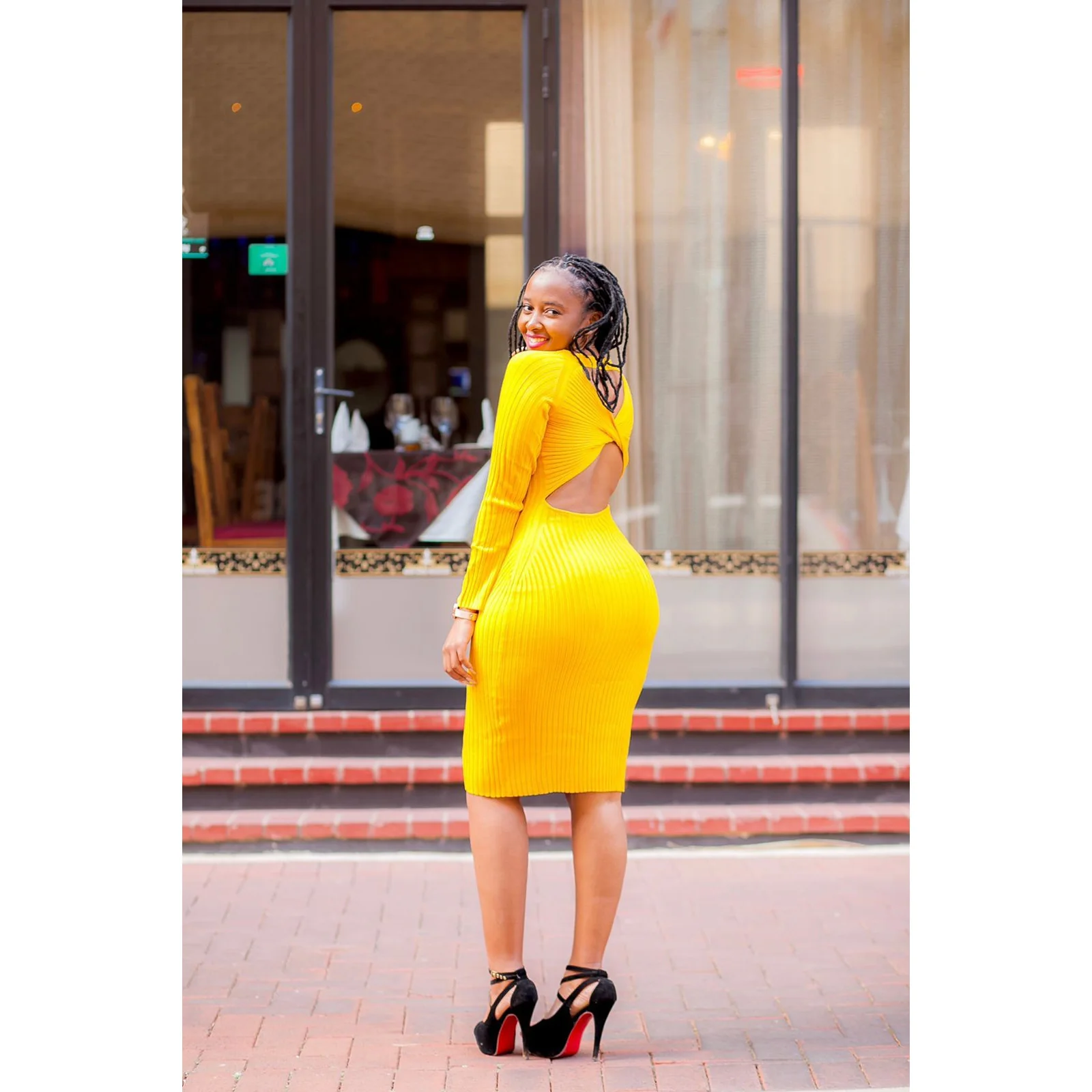 Sweater Long Sleeve Backless Dress - Image 11