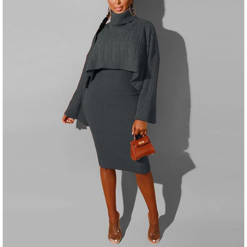 Sweater Turtleneck Dress Two-piece Set - Image 2