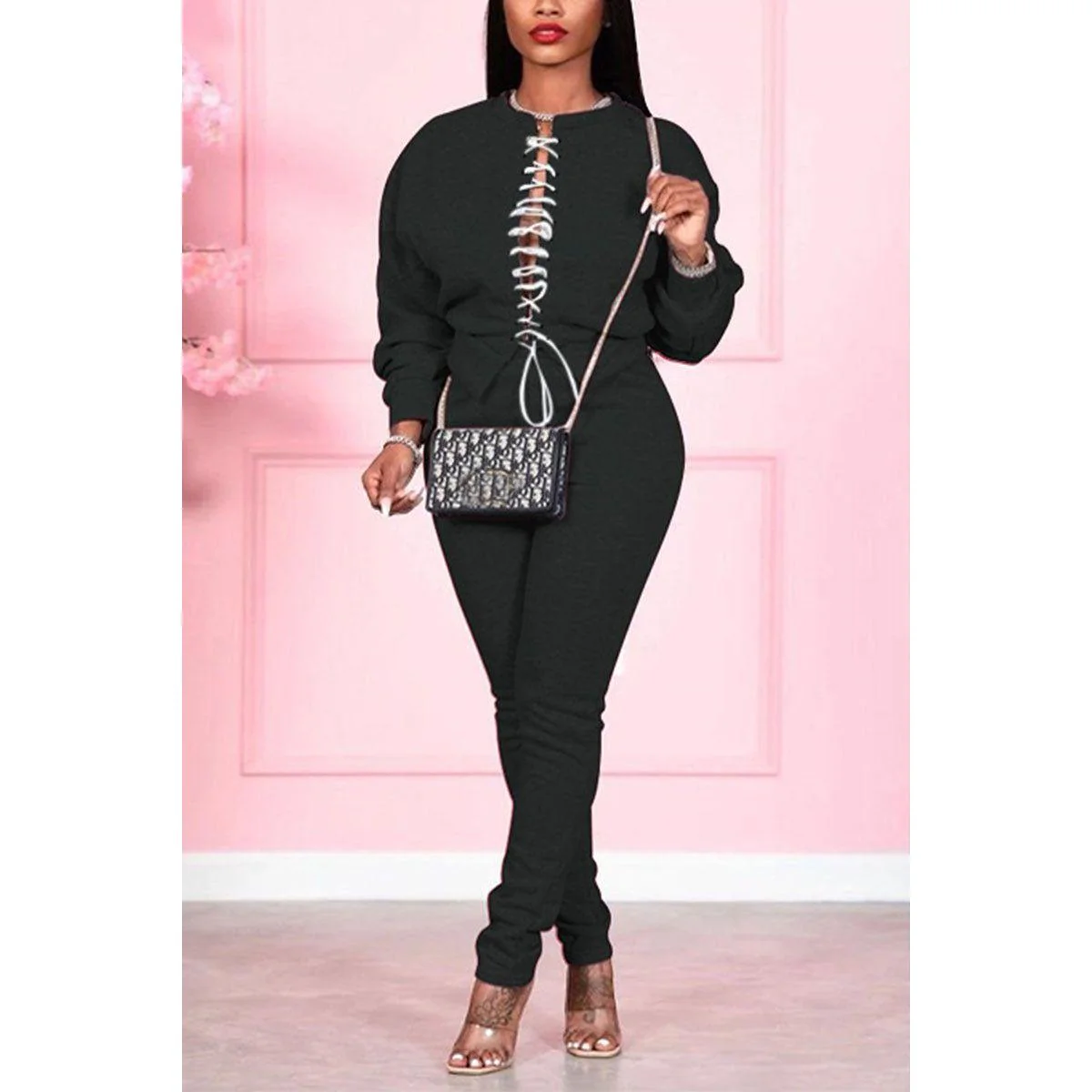 Sweeter Solid Split Joint O Neck Long Sleeve Two Pieces - Image 2