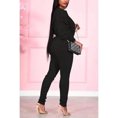 Sweeter Solid Split Joint O Neck Long Sleeve Two Pieces - Image 4