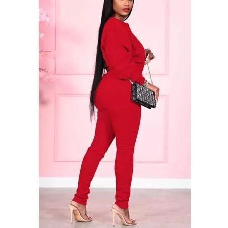 Sweeter Solid Split Joint O Neck Long Sleeve Two Pieces - Image 5