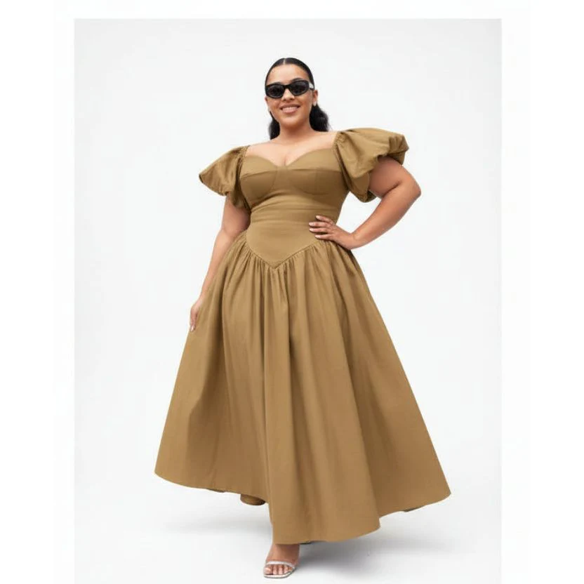 Sweetheart Collar Sleeve Ruched Swing Dress - Image 2