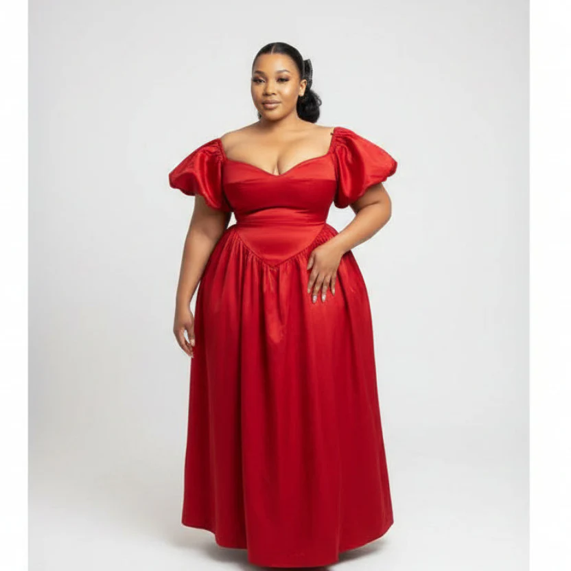 Sweetheart Collar Sleeve Ruched Swing Dress - Image 3