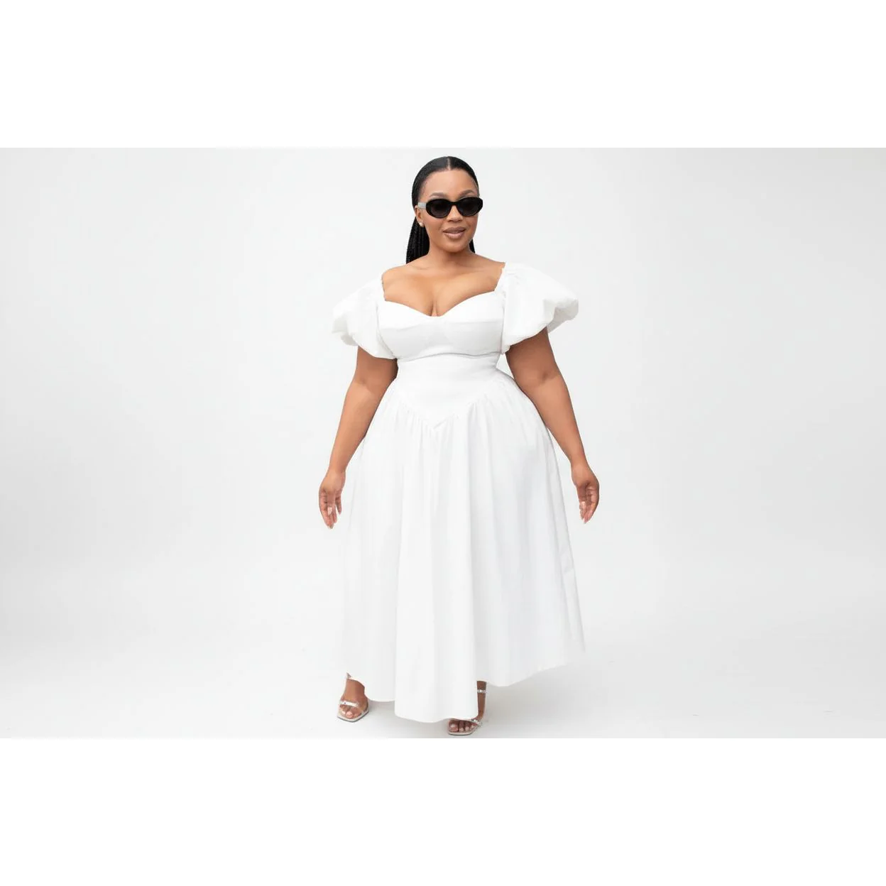 Sweetheart Collar Sleeve Ruched Swing Dress - Image 5