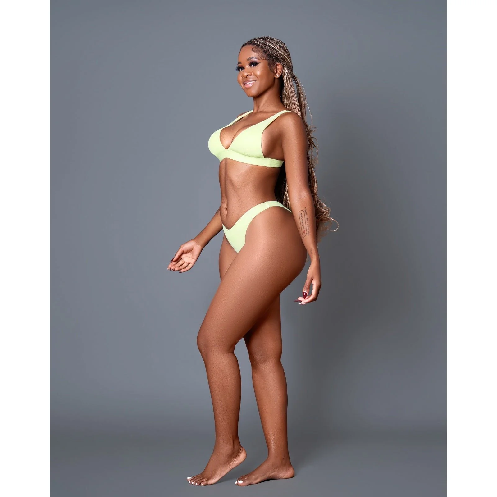 Solid Color Deep V Crop Top Bikini Swimsuit Set. - Image 2