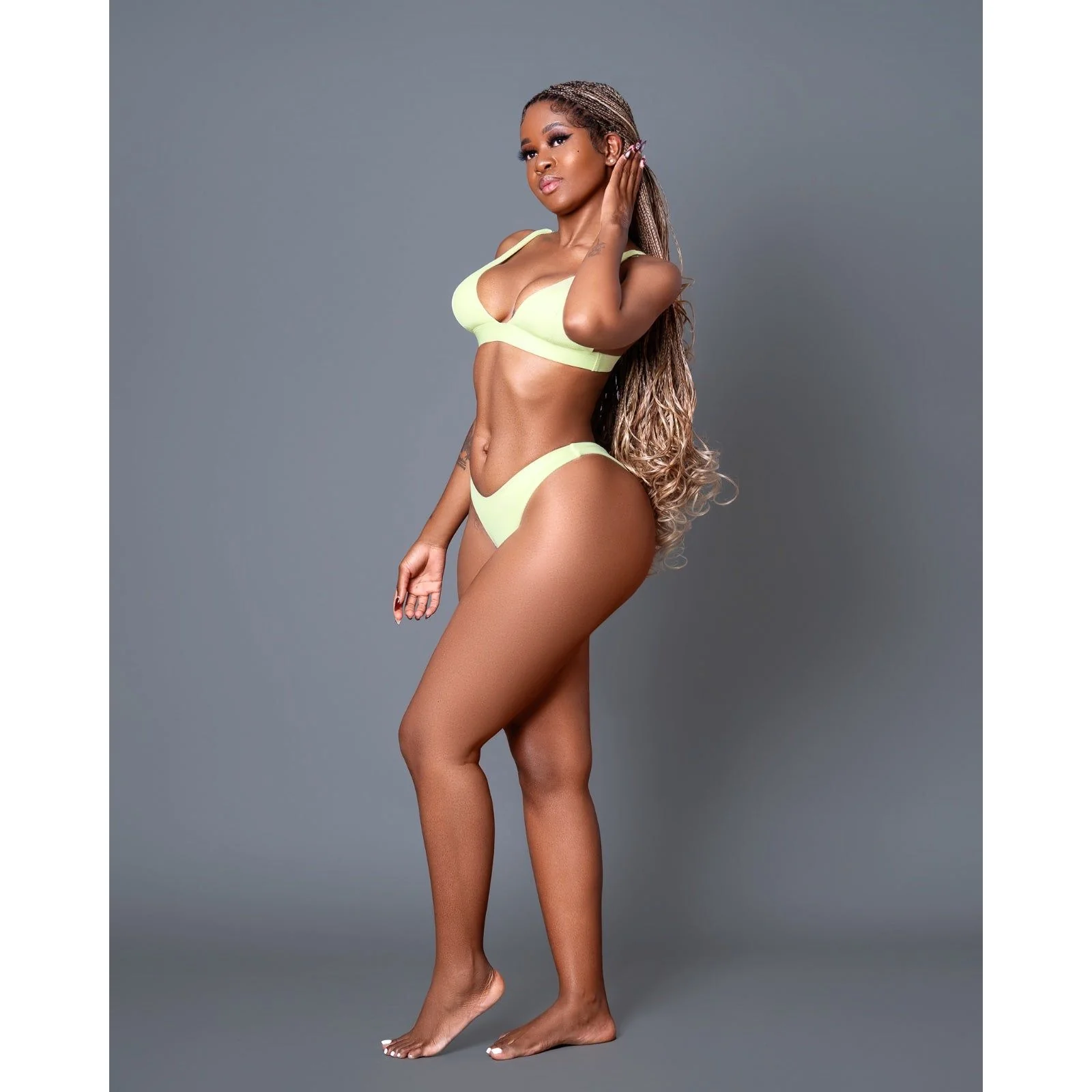 Solid Color Deep V Crop Top Bikini Swimsuit Set. - Image 3
