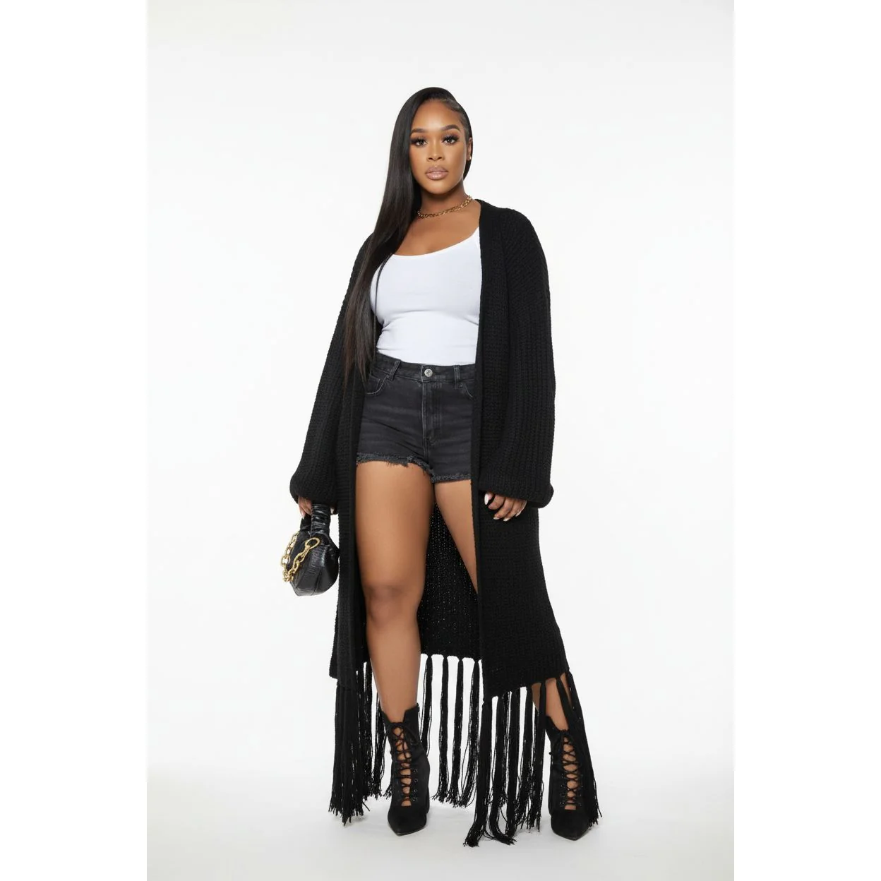 Tassel Lace-Up Long Cozy Knit Cardigan - Image 5