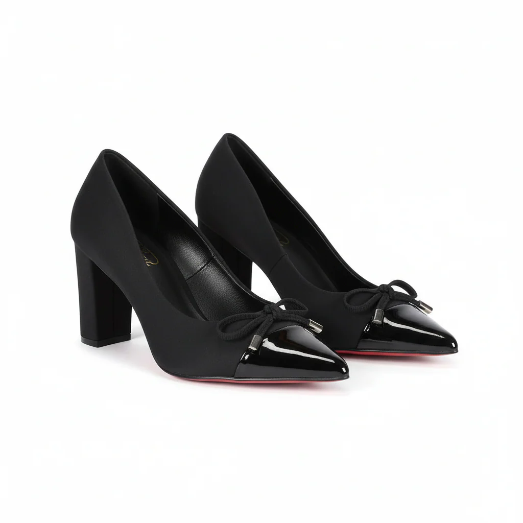 Thick Heel Bowknot Rhonestone Heels - Image 2