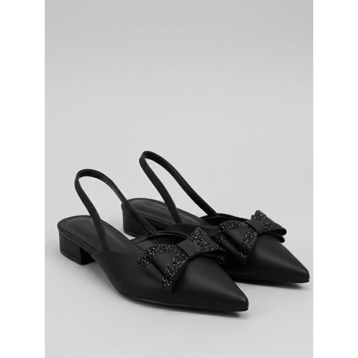Thick Heel Low Heel Bow Pointed Toe Backless Slip-On Flats - Image 2