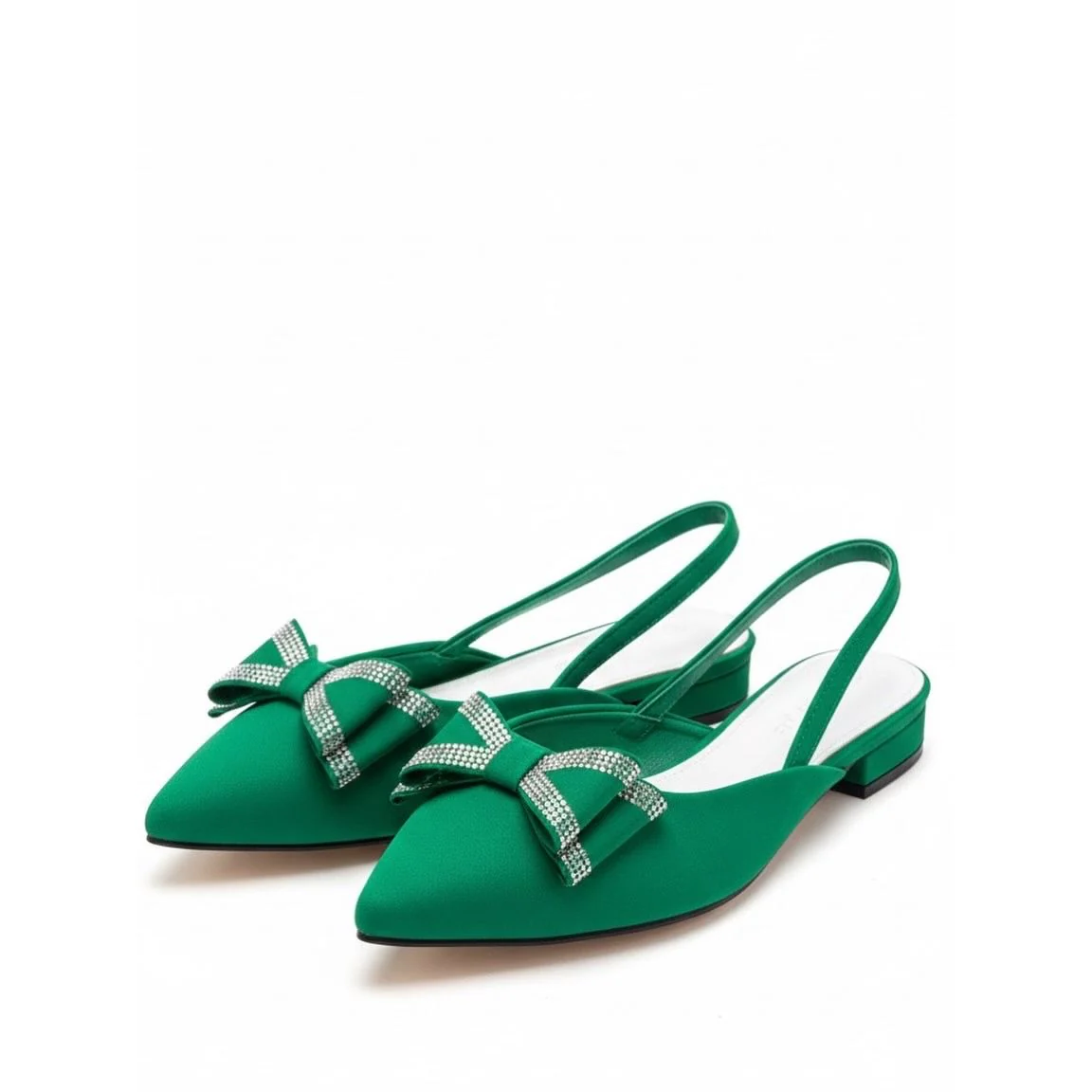 Thick Heel Low Heel Bow Pointed Toe Backless Slip-On Flats - Image 4