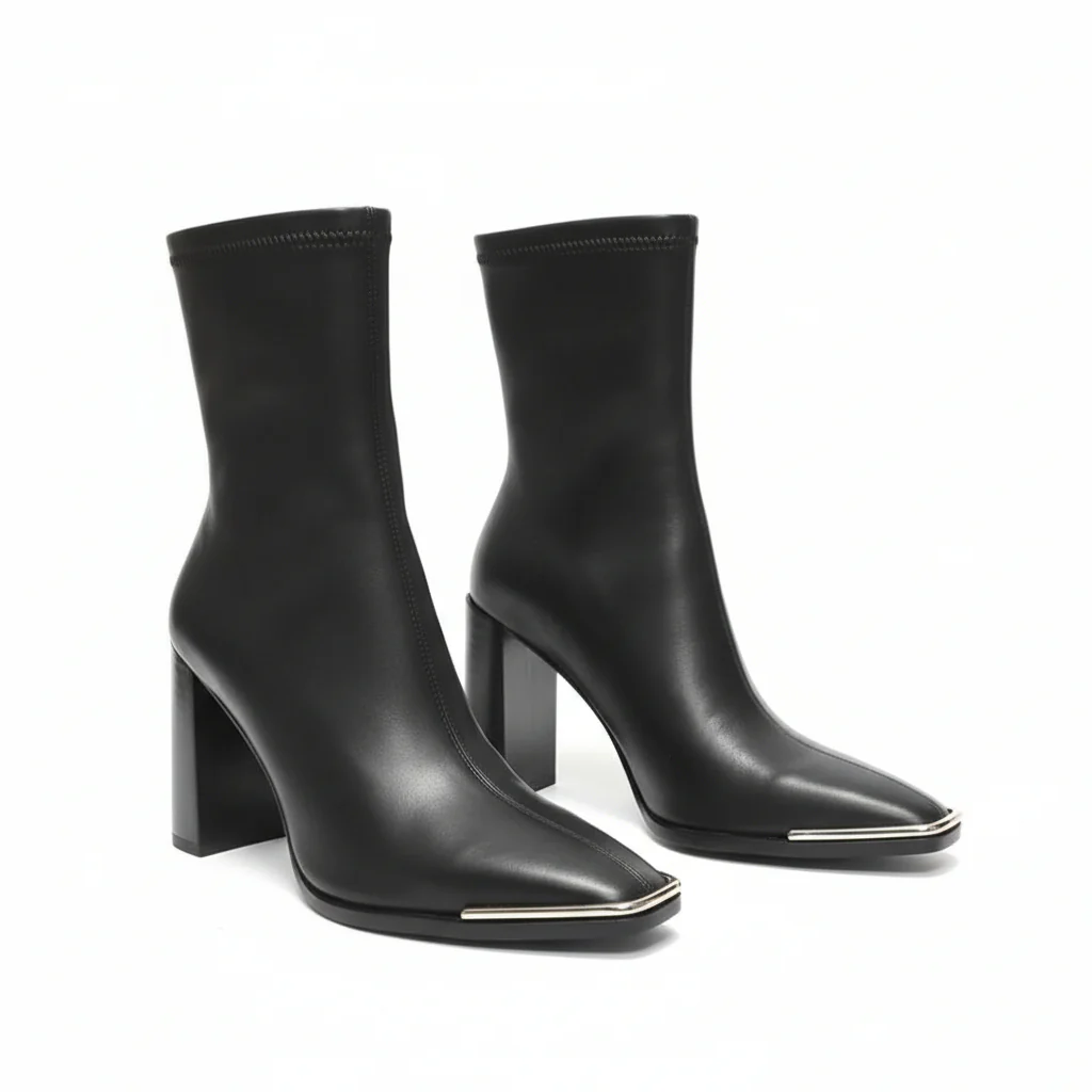 Thick Heel Metal Square Boots