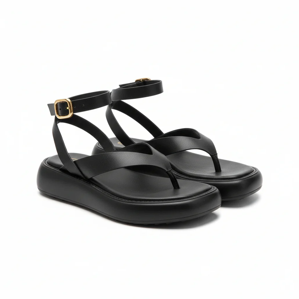 Thick Sole Square Toe Metal Buckle Strap Casual Sandals - Image 2