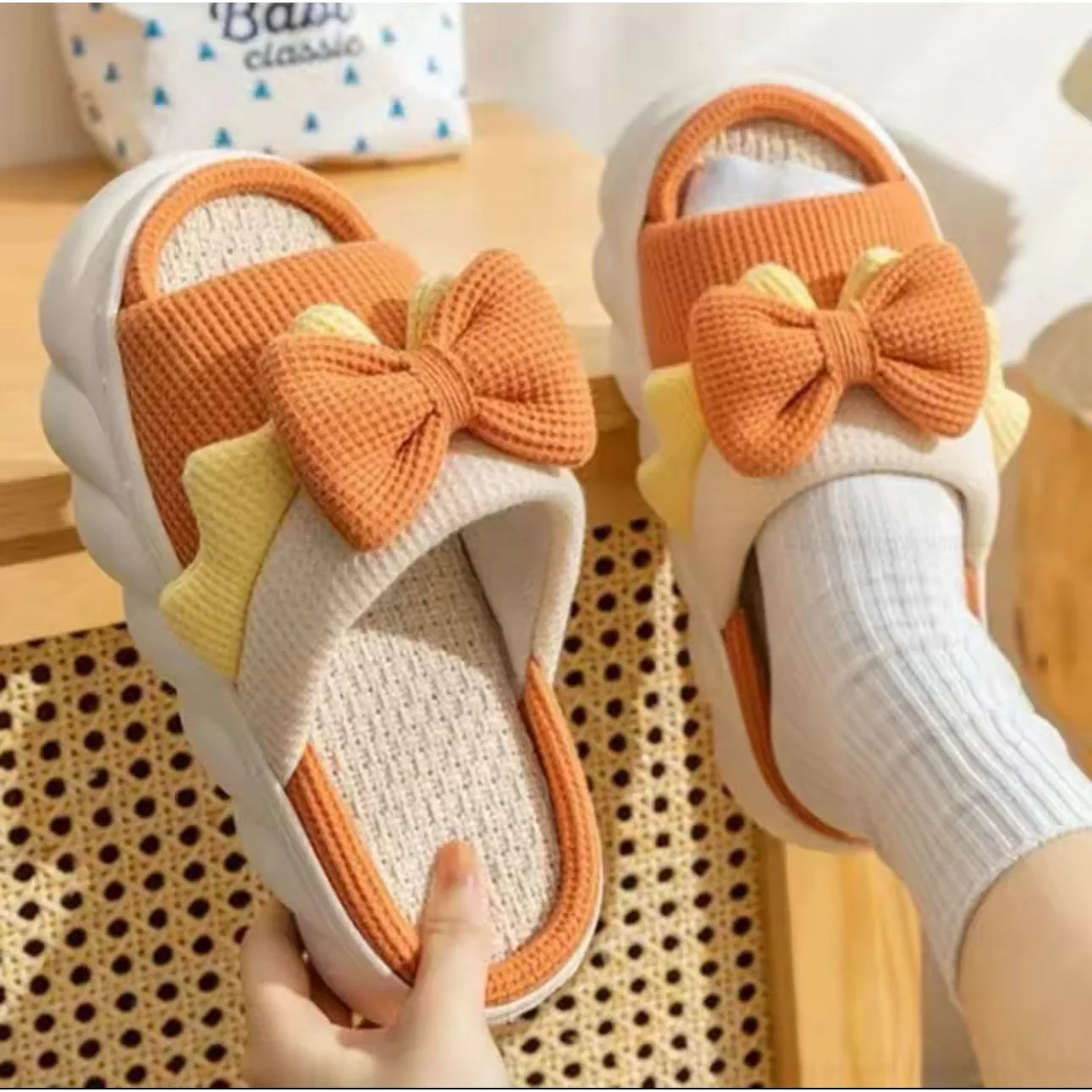 Thick-soled Cute Linen Slippers For Women. - Image 3