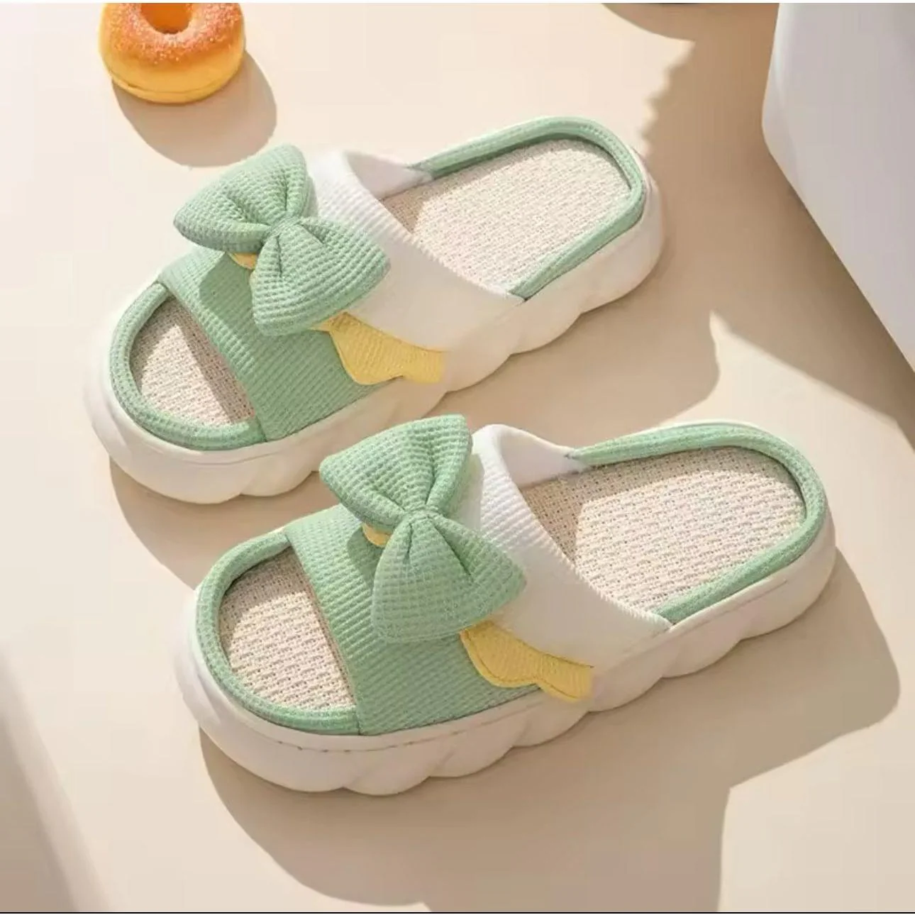 Thick-soled Cute Linen Slippers For Women. - Image 4