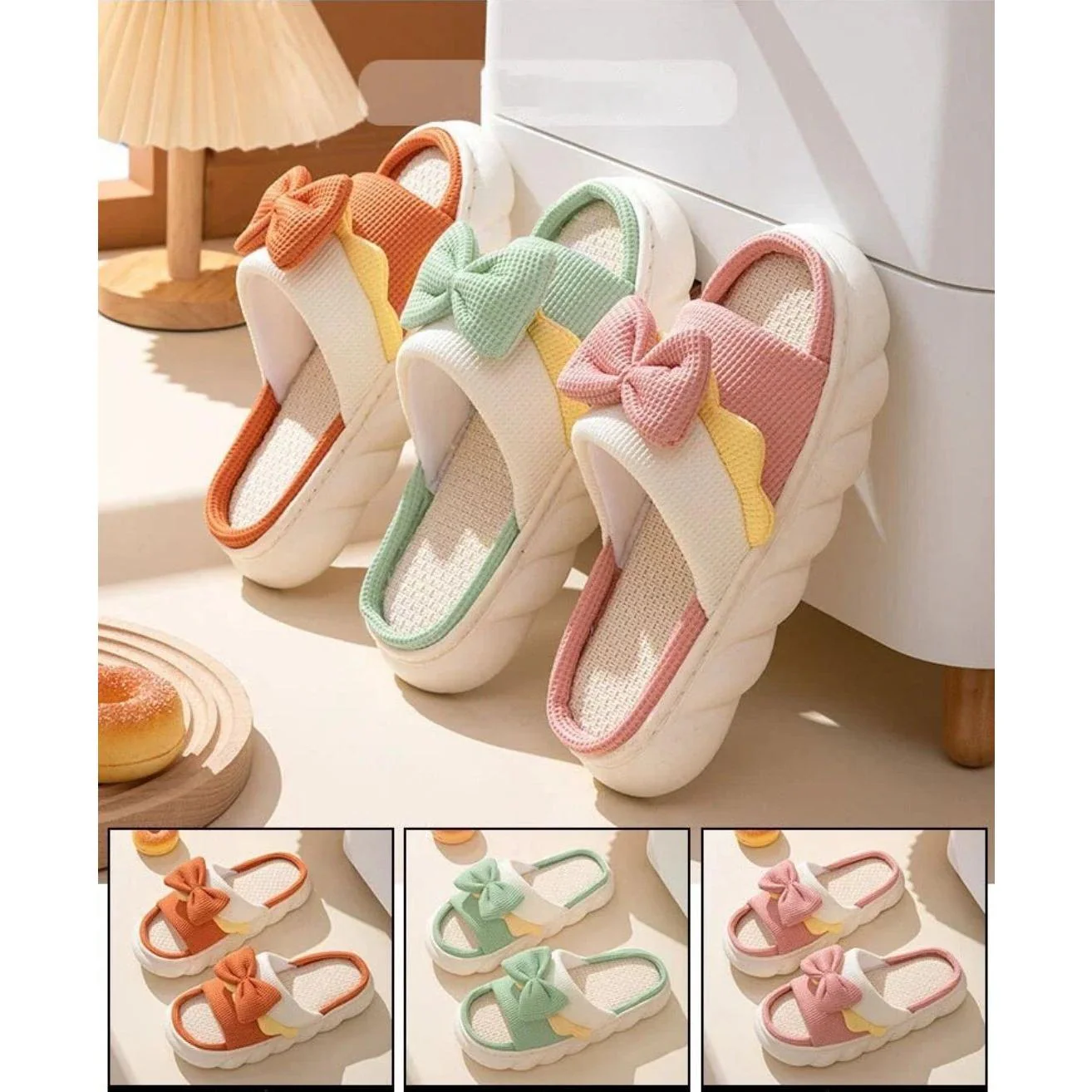 Thick-soled Cute Linen Slippers For Women. - Image 9