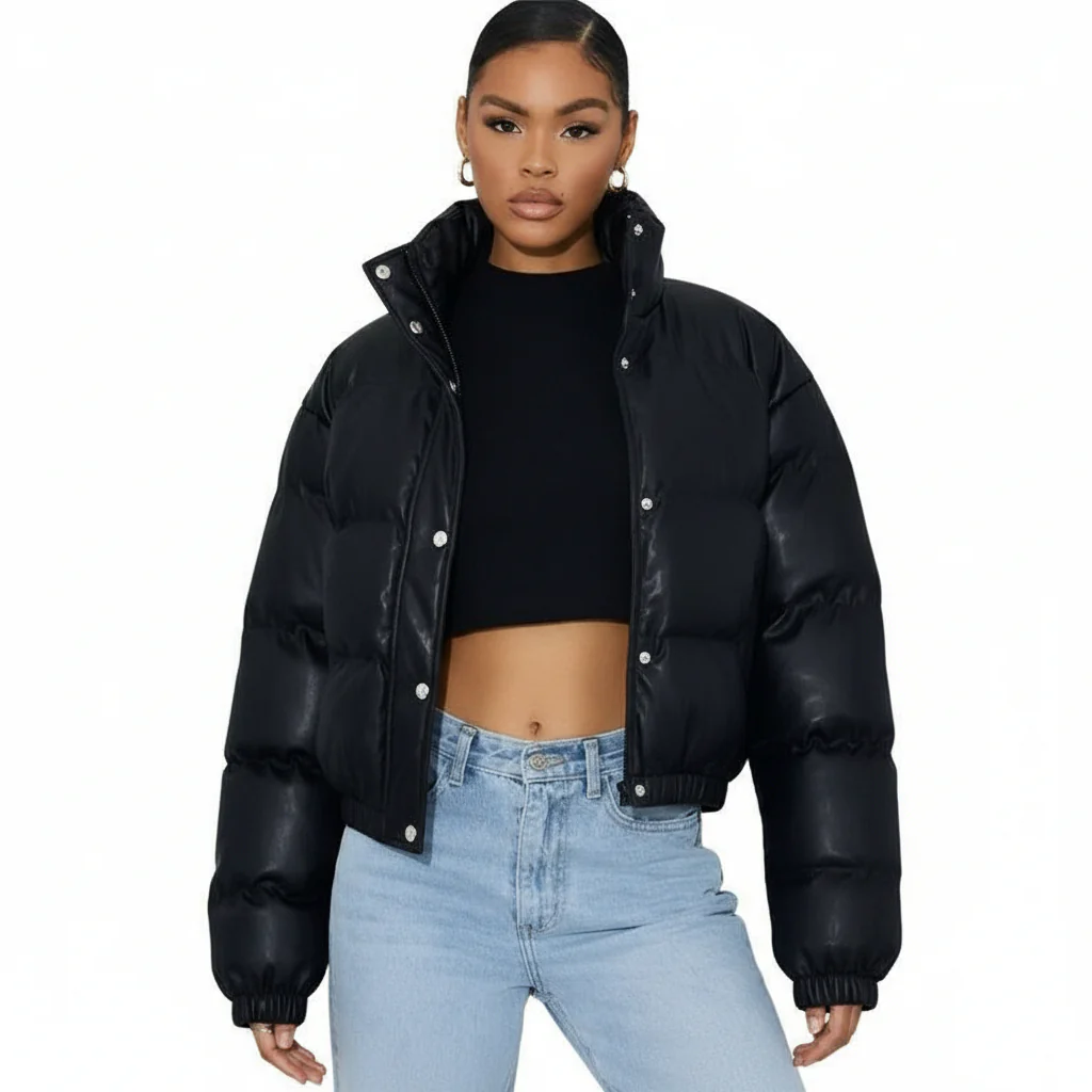 Faux Leather Padded Jacket - Image 3