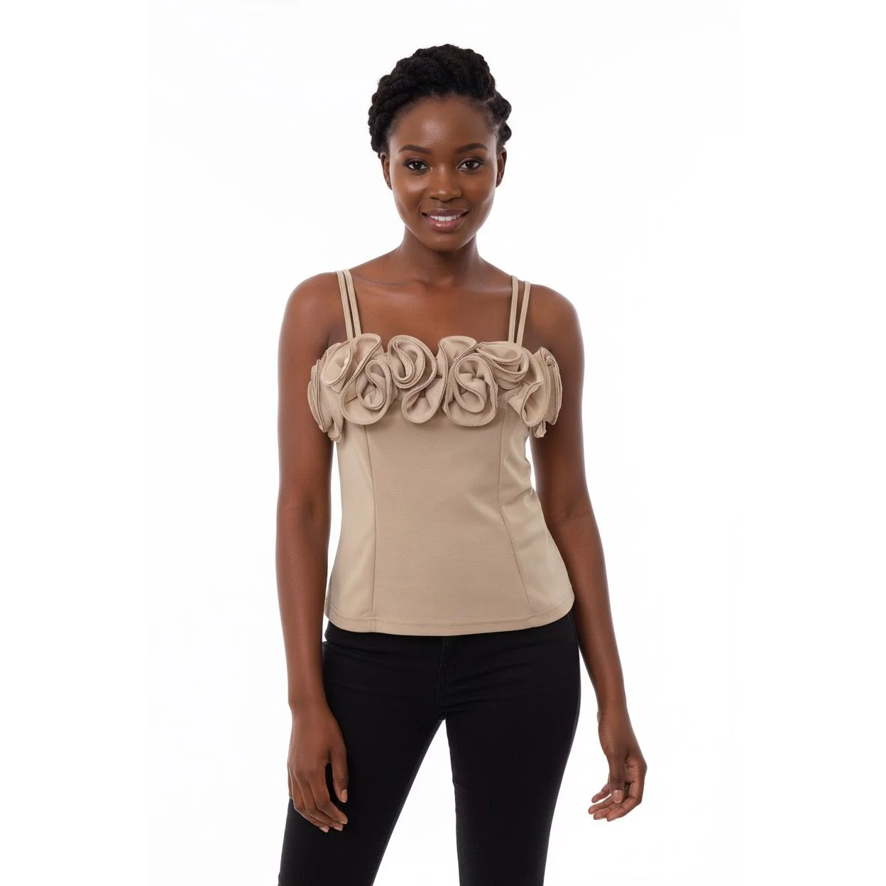 Three-Dimensional Flower Decorated Color Block Tube Top - Image 3