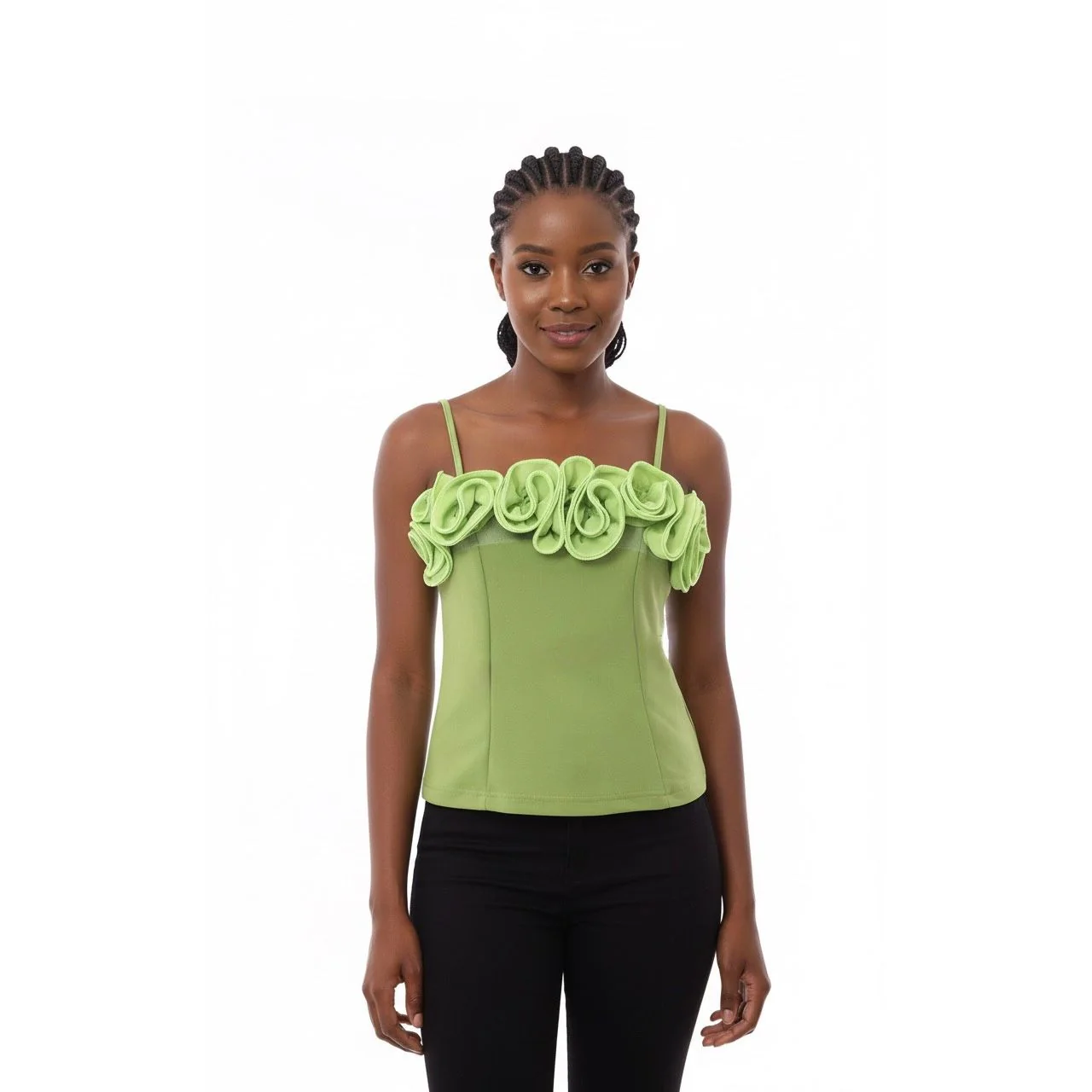 Three-Dimensional Flower Decorated Color Block Tube Top - Image 4