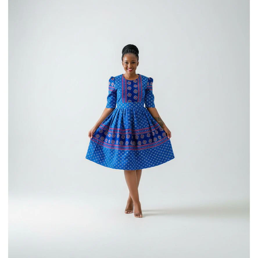 Three Quarter Sleeve Ankara Dress - Image 3