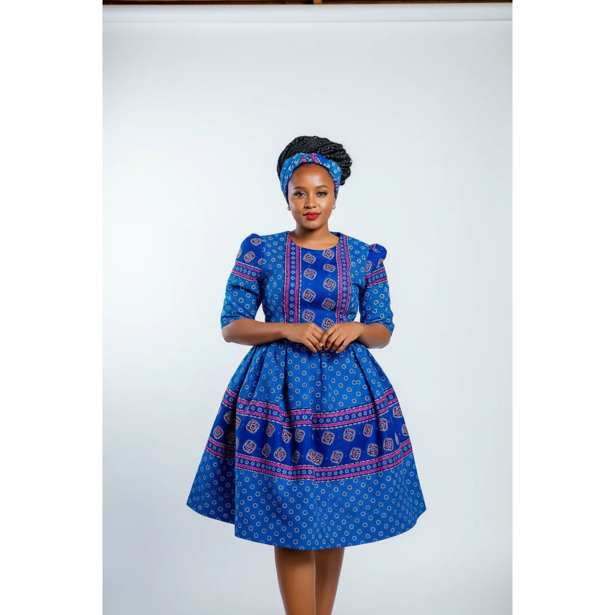Three Quarter Sleeve Ankara Dress - Image 4
