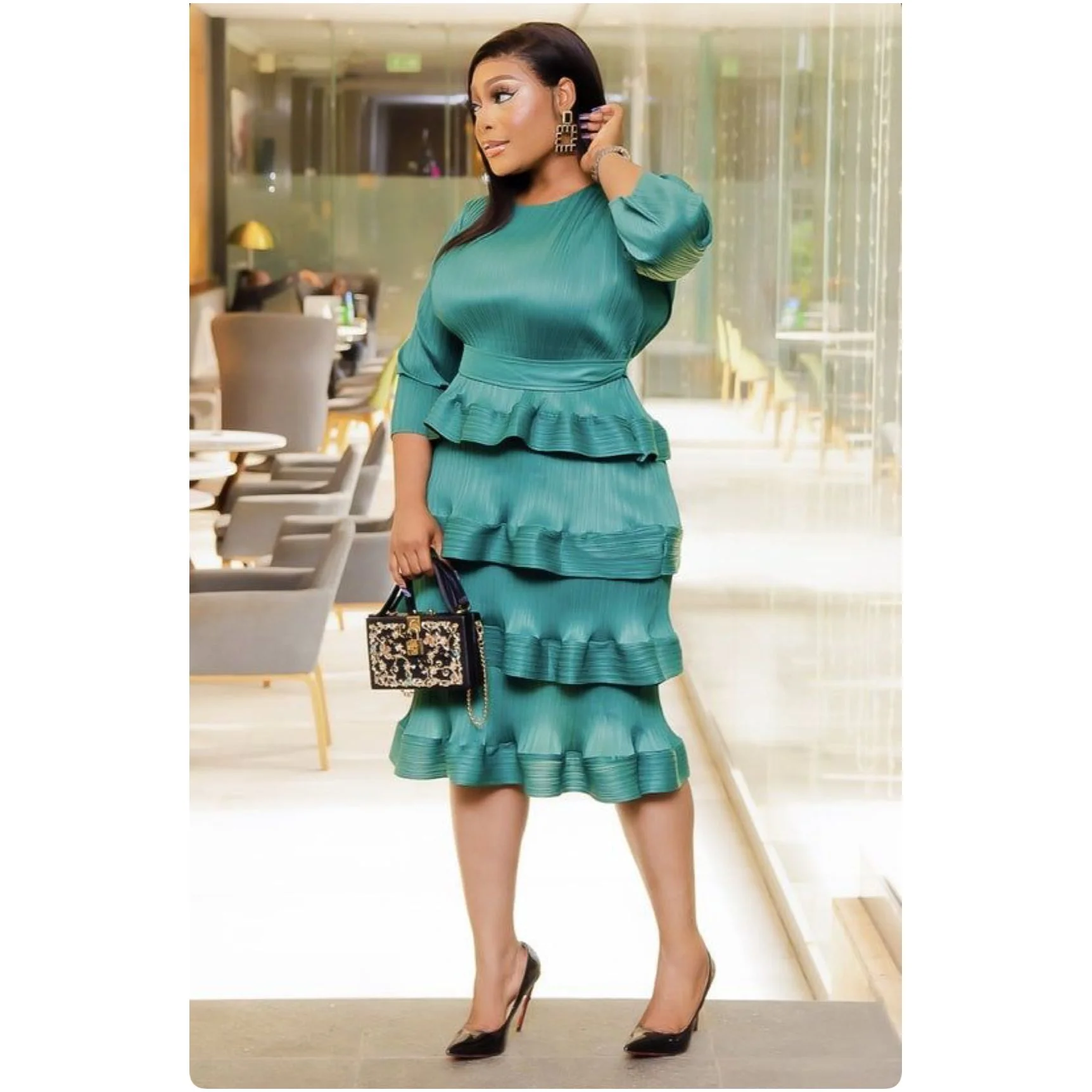 Three Quarter Sleeve patchwork dress - Image 6