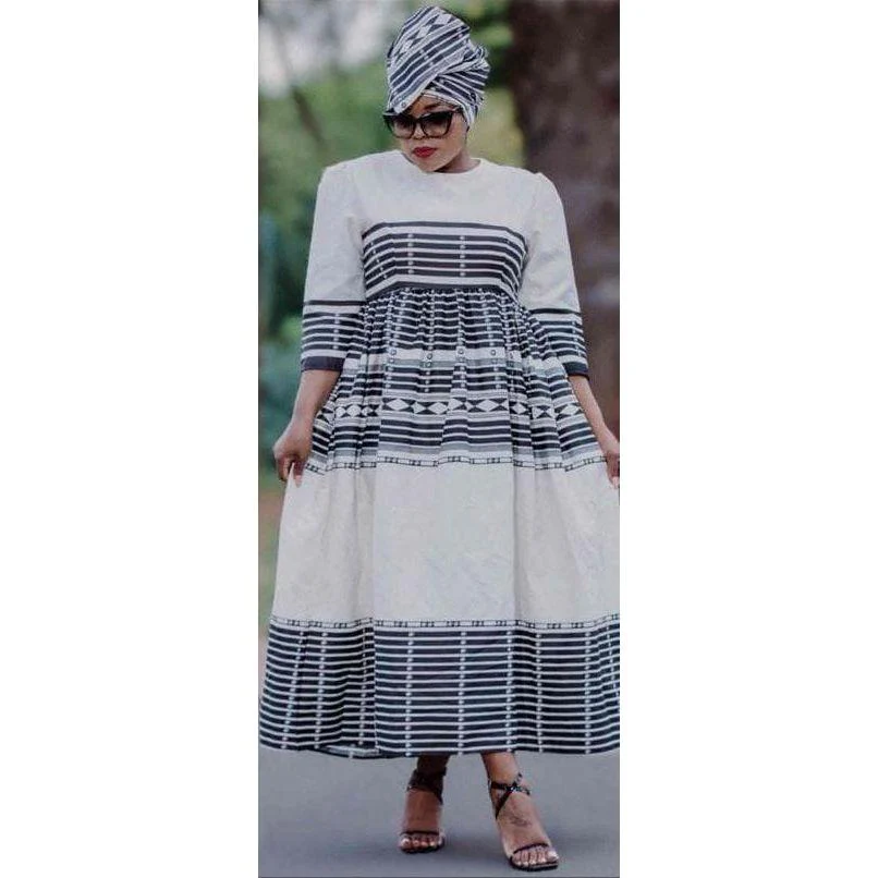 Three Quarter Sleeve Xhosa Round Neck Ankara Dress. - Image 2