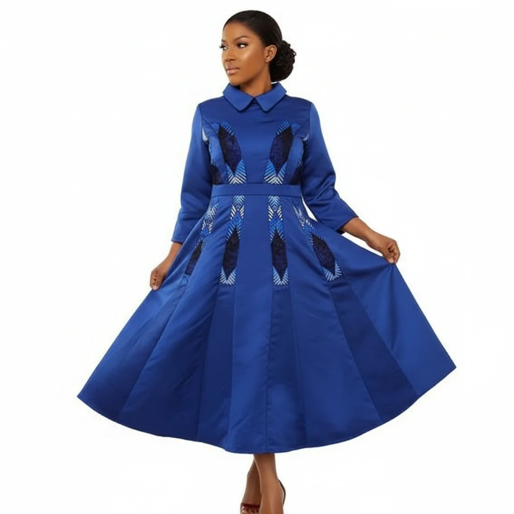 Three Quarters Sleeve Down-Collar Detailed Midi Dress - Image 2