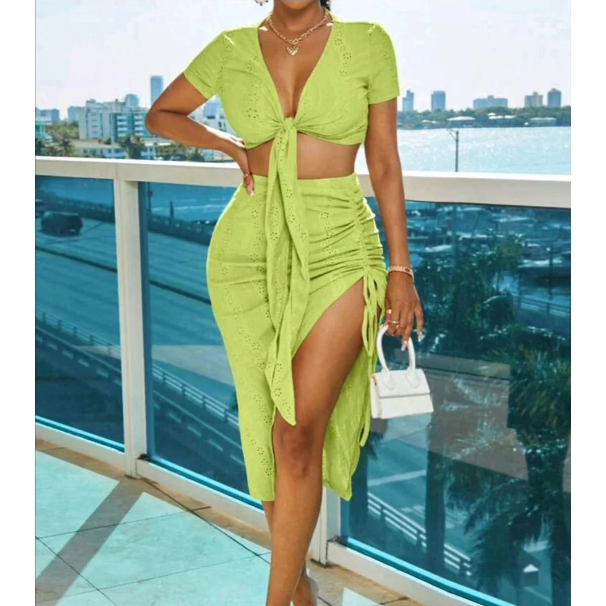 Tie Crop and Drawstring Skirt 2 Piece Set - Image 3