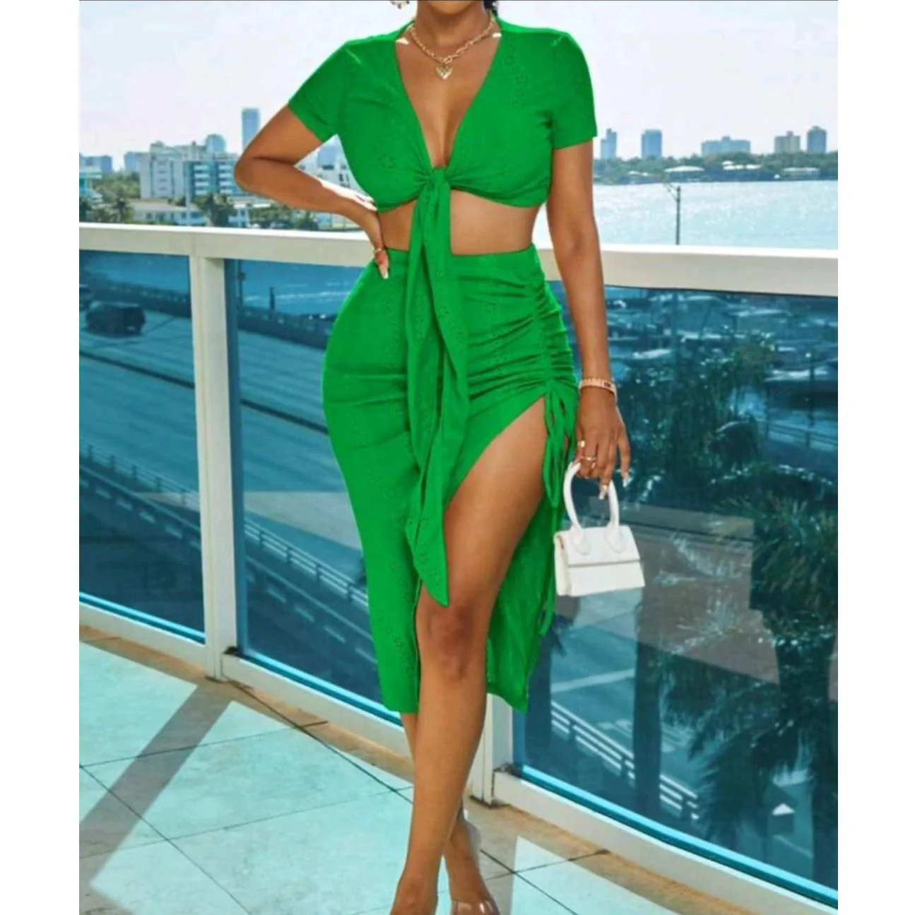 Tie Crop and Drawstring Skirt 2 Piece Set - Image 4
