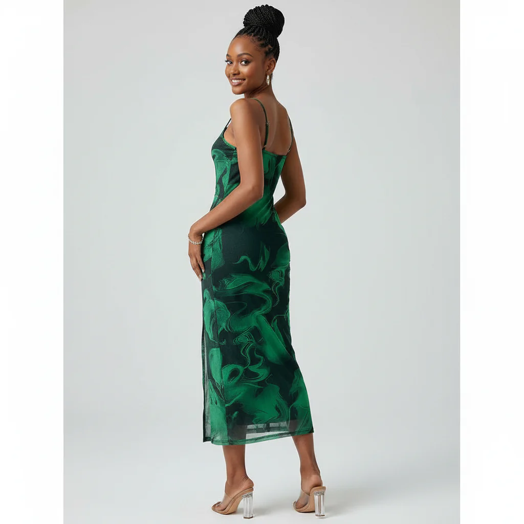 Tie-Dye Draped Neck Side Split Cami Dress - Image 2