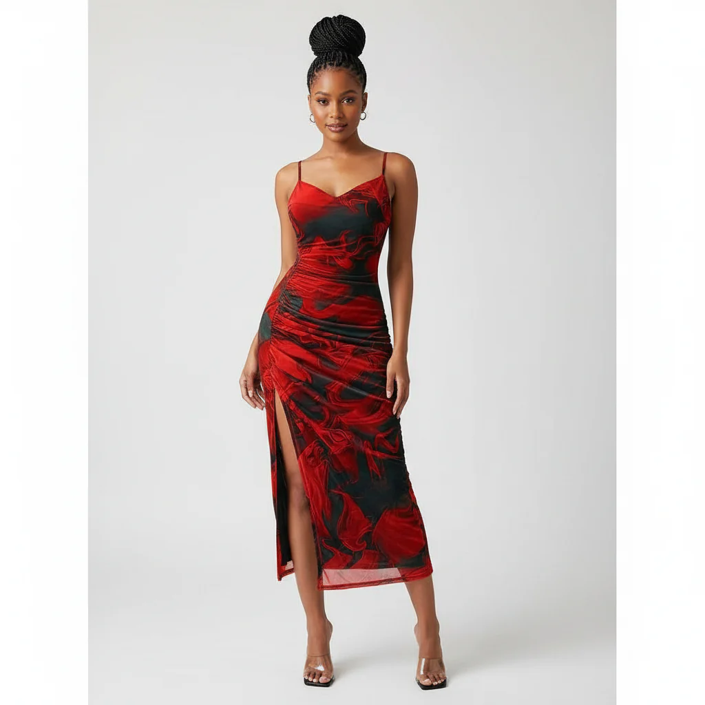 Tie-Dye Draped Neck Side Split Cami Dress - Image 3