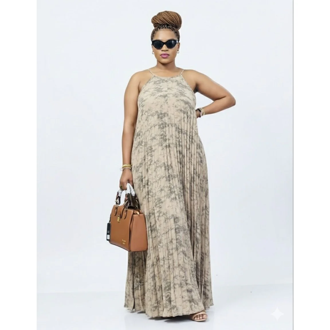 Tie-Dye Pleated Spaghetti Strap Summer Maxi Dress
