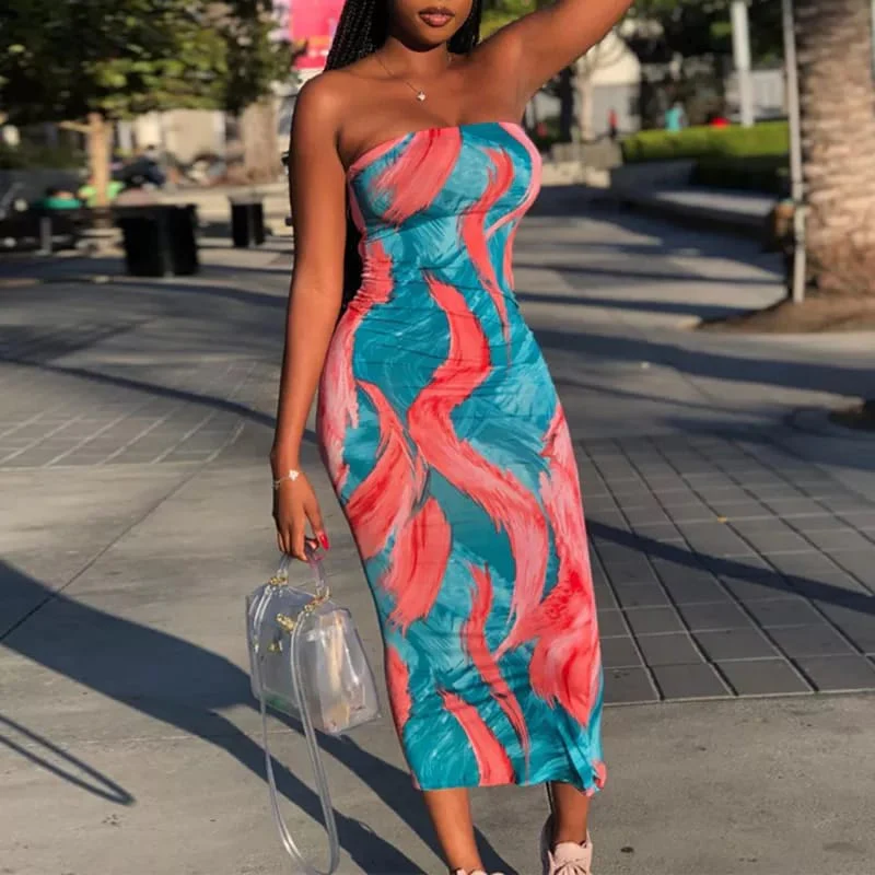 Tie Dye Print Strapless Boob Tube Dress - Image 10