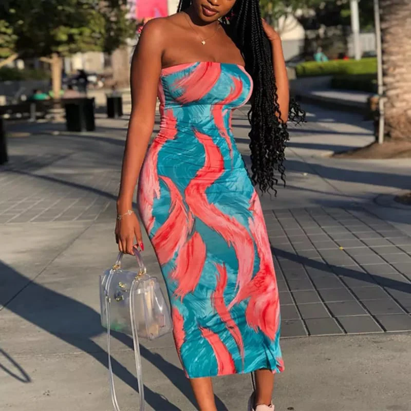 Tie Dye Print Strapless Boob Tube Dress - Image 12