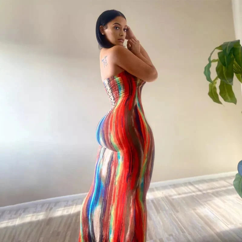 Tie Dye Print Strapless Boob Tube Dress - Image 14