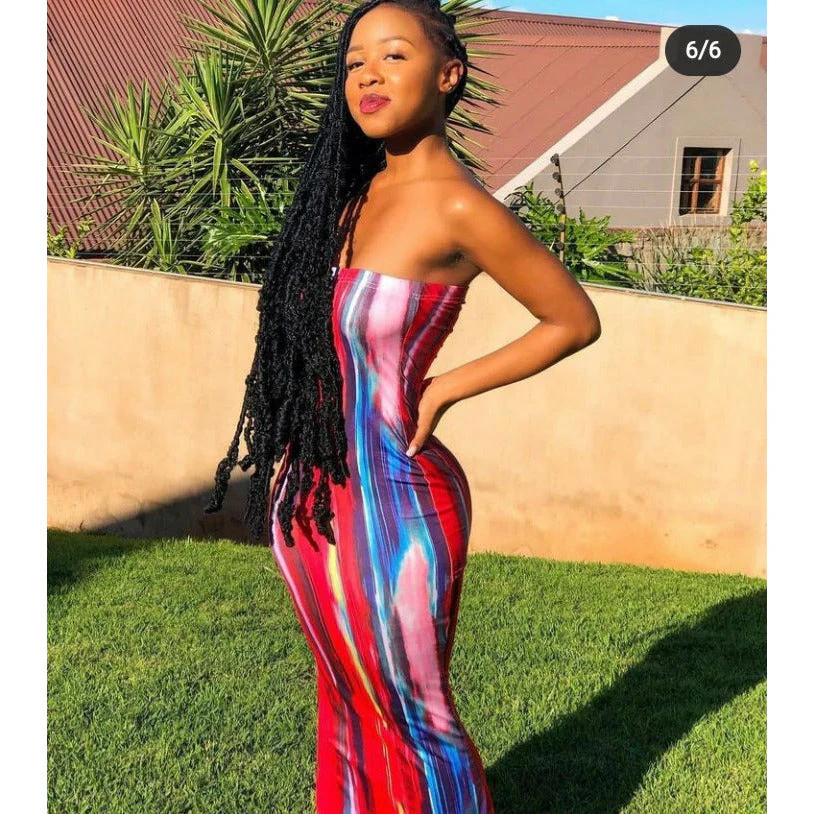 Tie Dye Print Strapless Boob Tube Dress - Image 18