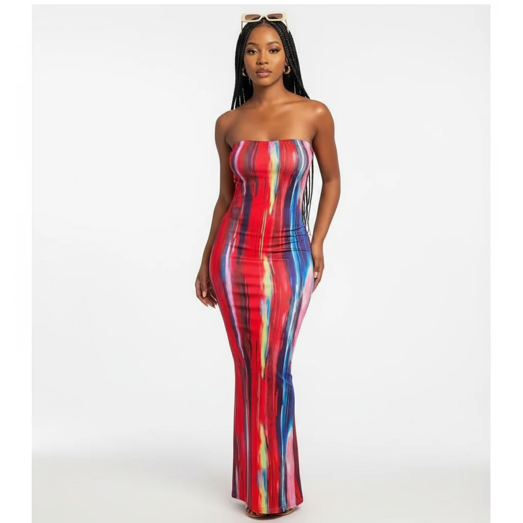 Tie Dye Print Strapless Boob Tube Dress - Image 2