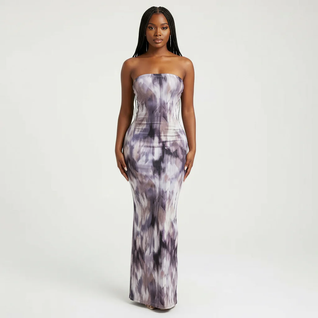 Tie Dye Print Strapless Boob Tube Dress - Image 3