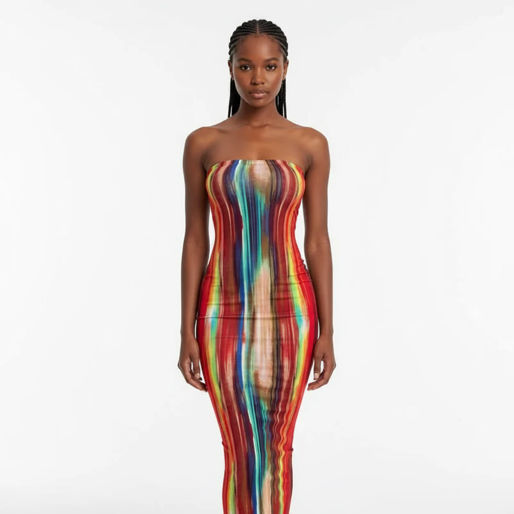 Tie Dye Print Strapless Boob Tube Dress - Image 5