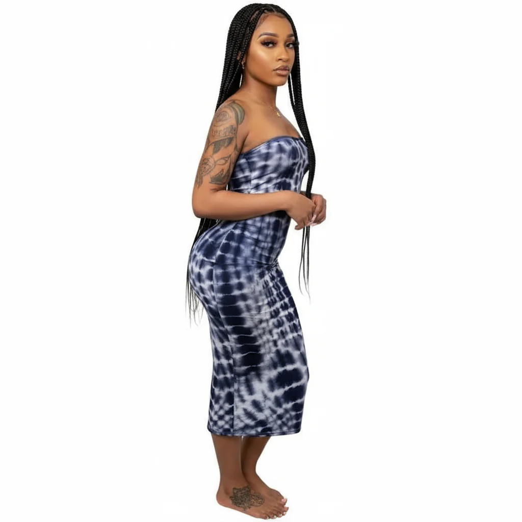 Tie Dye Print Strapless Boob Tube Dress - Image 6