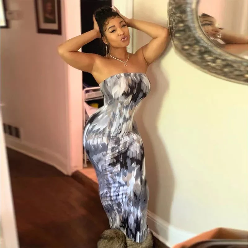 Tie Dye Print Strapless Boob Tube Dress - Image 7