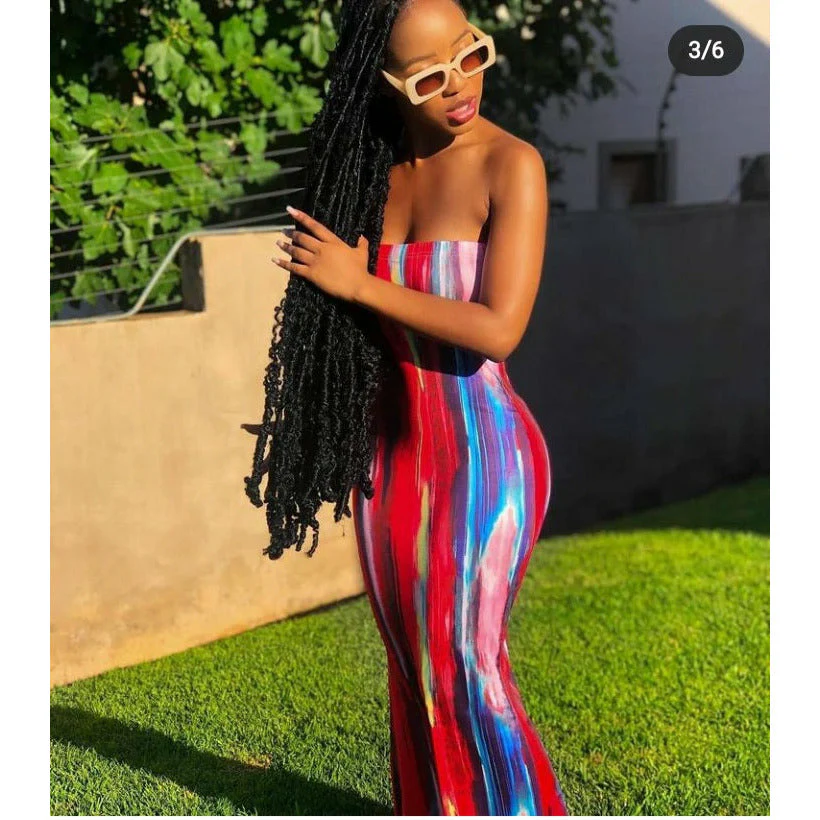 Tie Dye Print Strapless Boob Tube Dress - Image 8