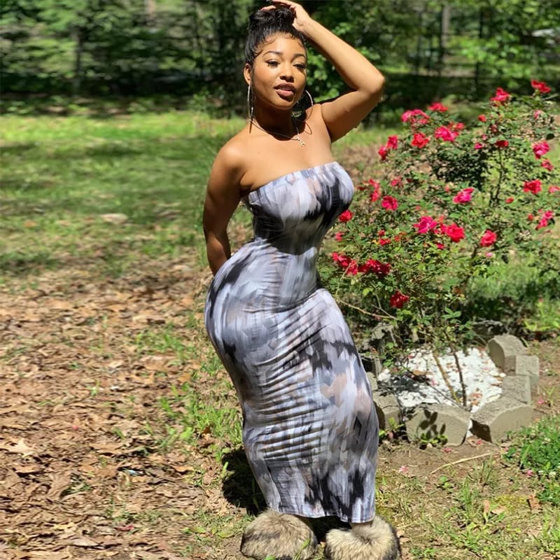Tie Dye Print Strapless Boob Tube Dress - Image 9