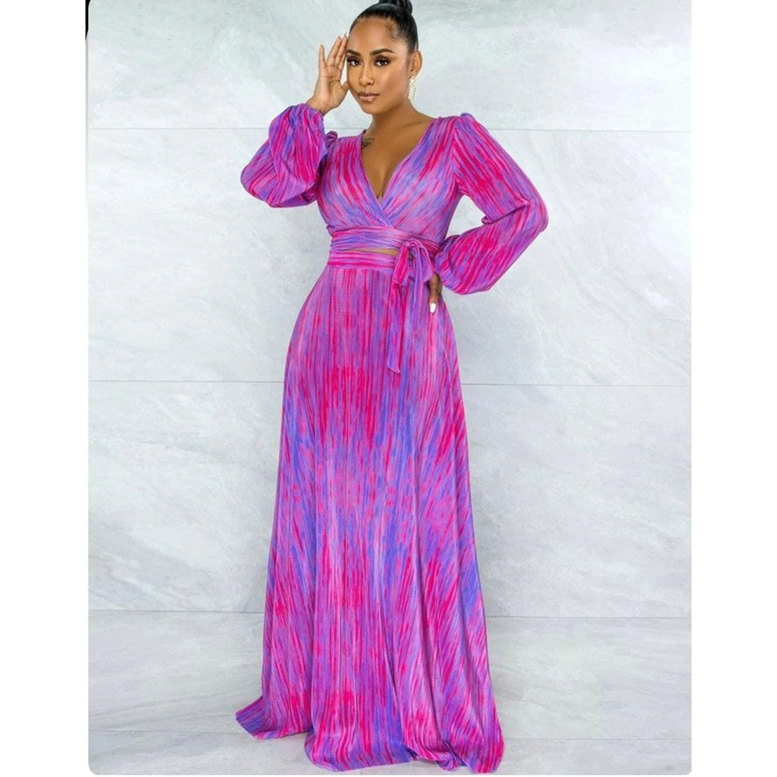 Tie-dye Printed Maxi Asymmetrical Set - Image 4