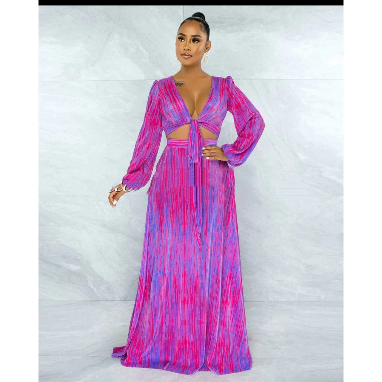 Tie-dye Printed Maxi Asymmetrical Set - Image 5