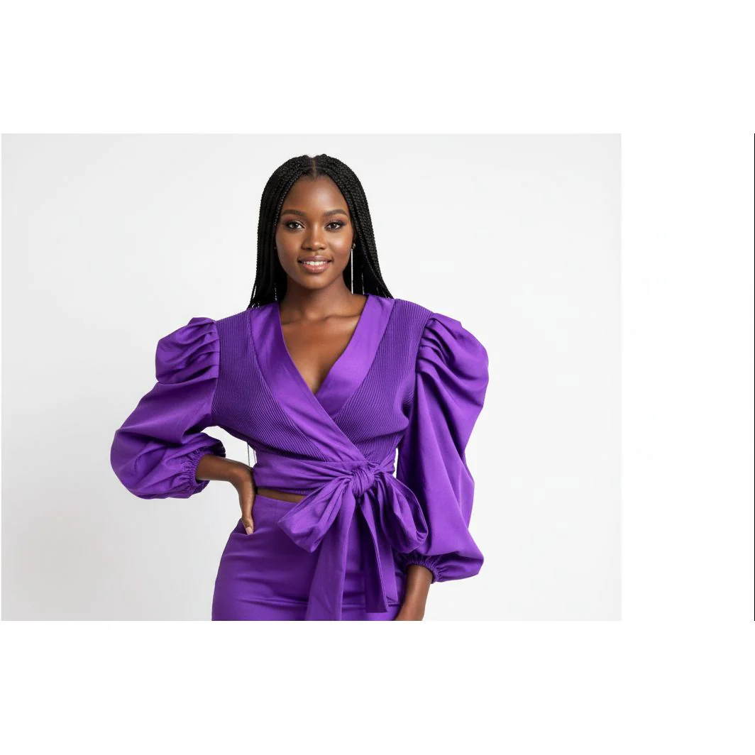 Tie Front Pleated Peplum Blouse. - Image 2