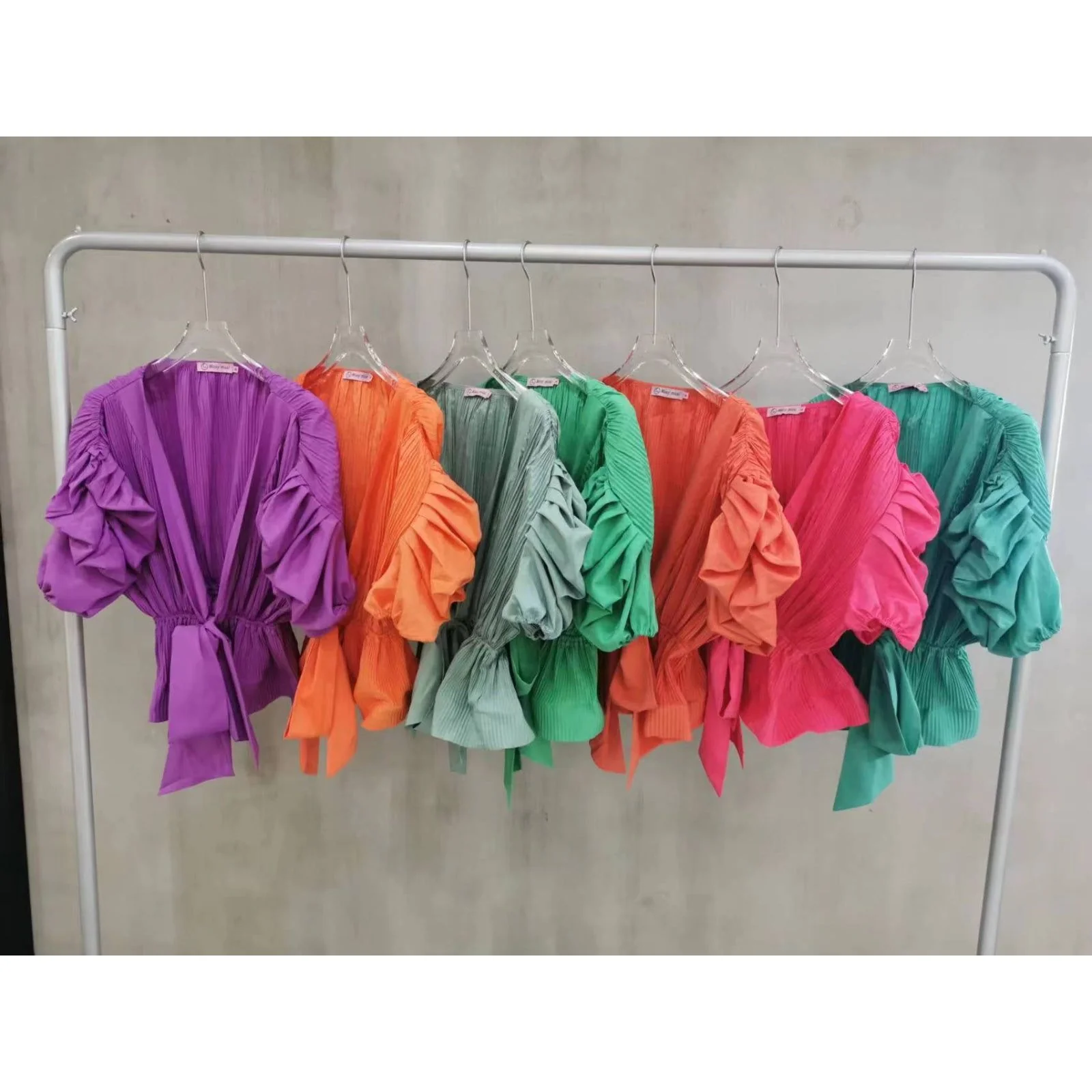 Tie Front Pleated Peplum Blouse. - Image 3
